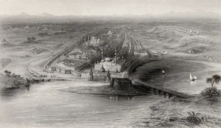 Panoramablick auf Neu- und Alt-Delhi, Indien